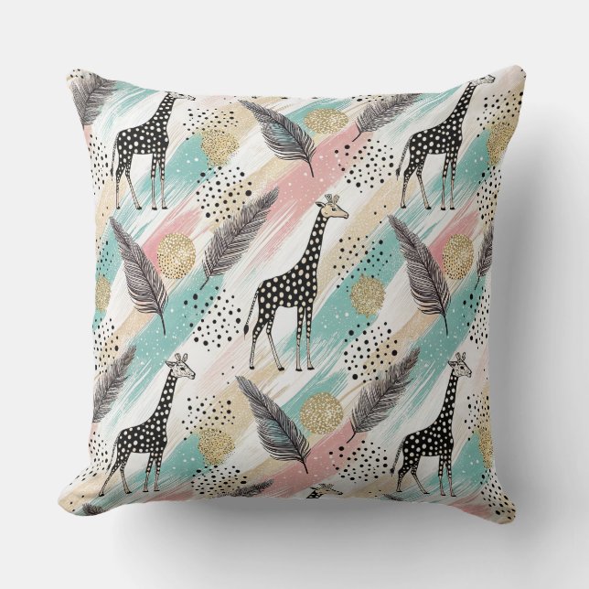 Whimsical Giraffe Polka Dot Pattern – Pastel Throw Pillow (Front)
