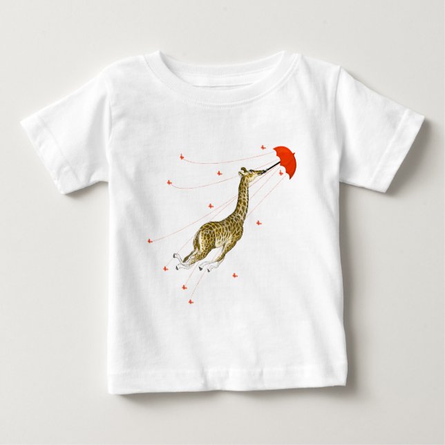 Whimsical Giraffe Red Butterfly T-shirts (Front)