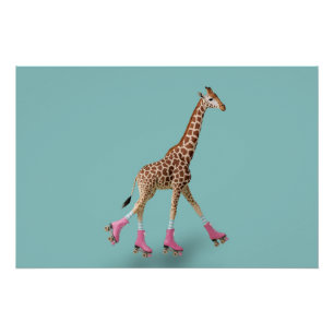 Whimsical Giraffe Roller Skating Poster