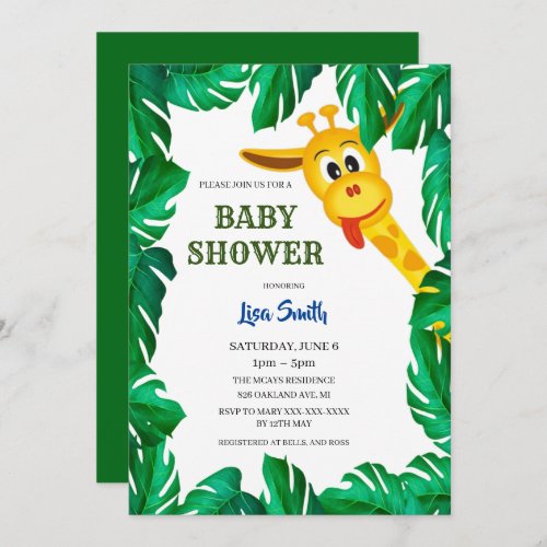 Whimsical Giraffe Safari Baby Shower Invitation