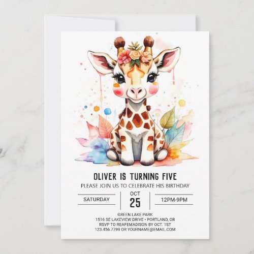 Whimsical Giraffe Safari Birthday Invitation