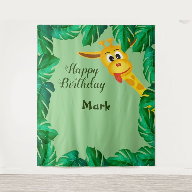 Whimsical Giraffe Safari Birthday Photo Backdrop (Front)