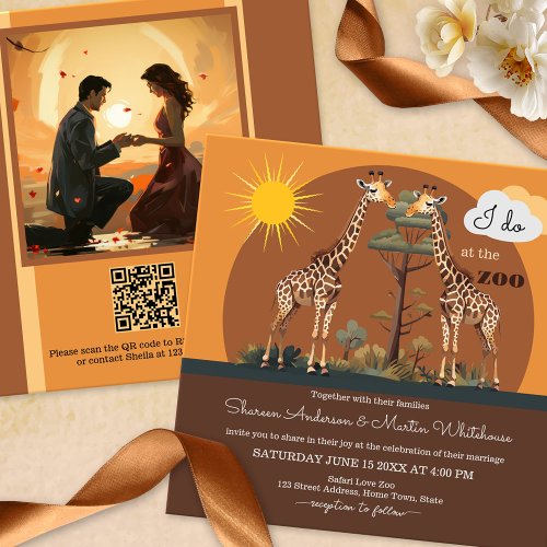 Whimsical Giraffe Safari Zoo Wedding All_in_One Invitation