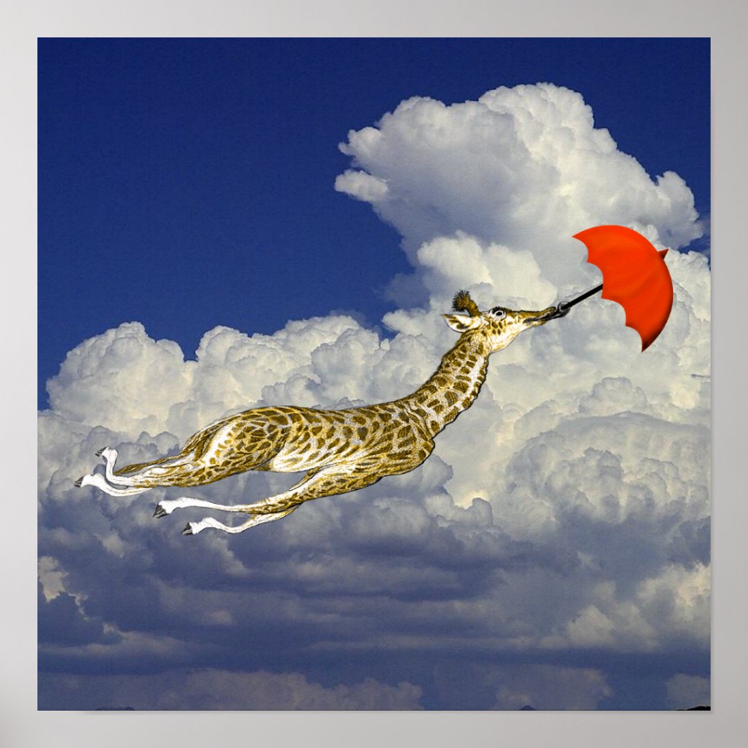 Whimsical Giraffe Umbrella Fly Away With Me Poster Zazzle