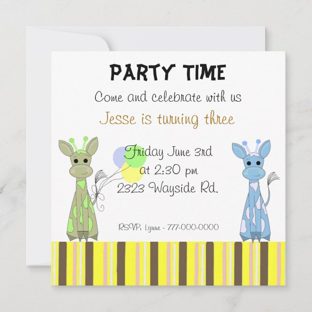 Whimsical Giraffes Birthday Party Invitation (Front)
