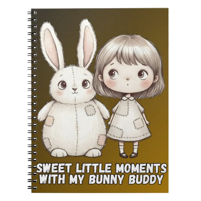 Whimsical Girl and Patchwork Bunny Notebook (Front)