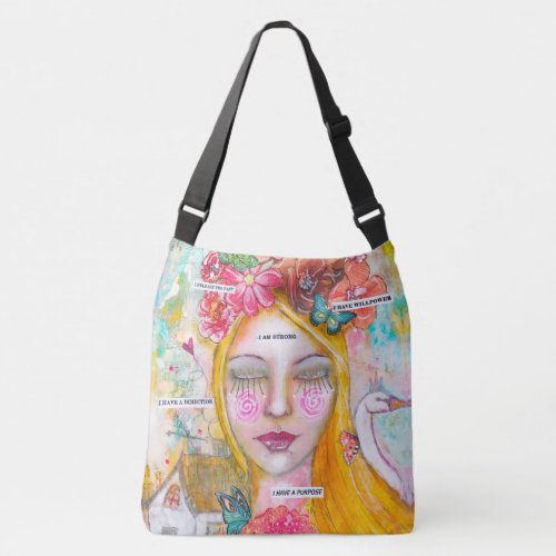 Whimsical Girl Artsy Fun Floral Colorful Butterfly Crossbody Bag