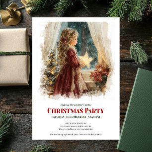 Whimsical girl awaits Santa editable holiday   Invitation