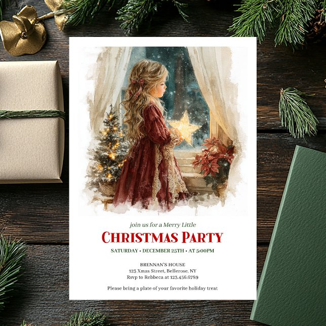 Whimsical girl awaits Santa editable holiday   Invitation (Whimsical girl awaits Santa editable holiday invite)