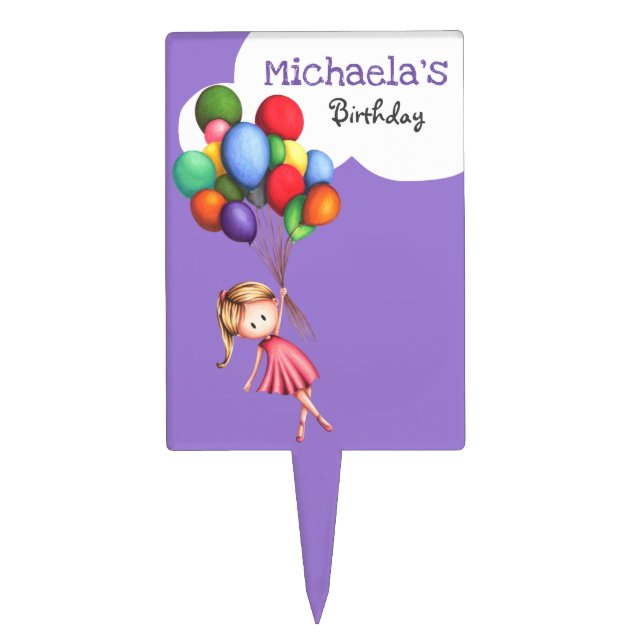 Whimsical Girl Balloons Cake Topper (Front)