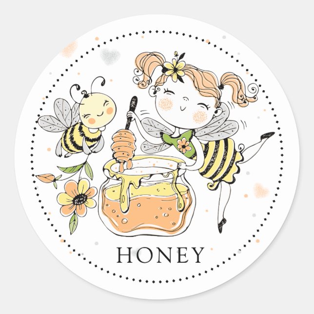 Whimsical Girl bee honey Jar Label (Front)