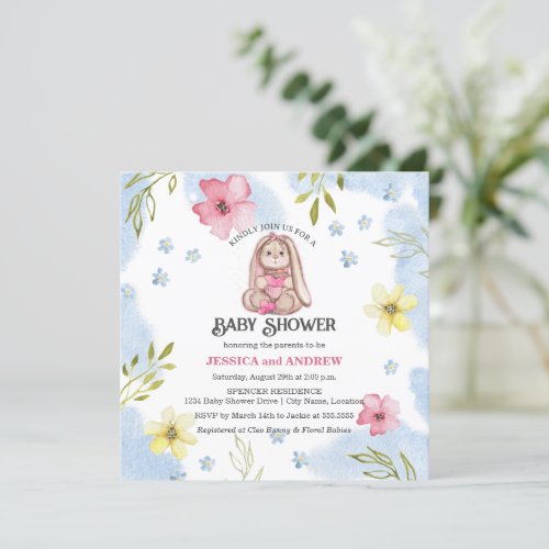 Whimsical Girl Bunny Baby Shower Invitation