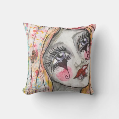 Whimsical Girl Colorful Mime Cute Fun Love Heart Outdoor Pillow