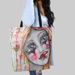 Whimsical Girl Colorful Mime Cute Fun Love Heart Tote Bag<br><div class="desc">This fun tote bag was created using my original,  artistic portrait of a girl with clown or mime like doodles on a stylized face with abstract,  colorful hair. She has the word "Love" written on her lip to remind you to speak kindly and lovingly.</div>
