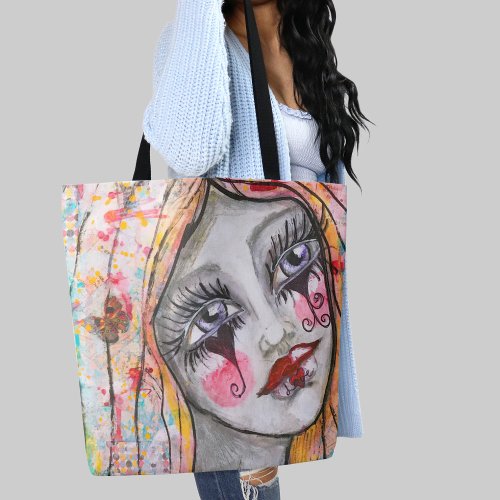 Whimsical Girl Colorful Mime Cute Fun Love Heart Tote Bag