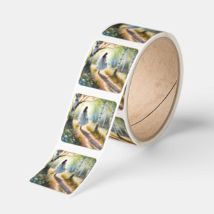 Whimsical Girl Dancing Through Birch Forest Square Sticker