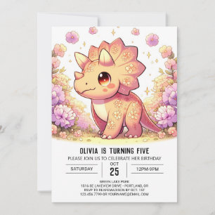 Whimsical Girl Dinosaur Digital Birthday Invitation
