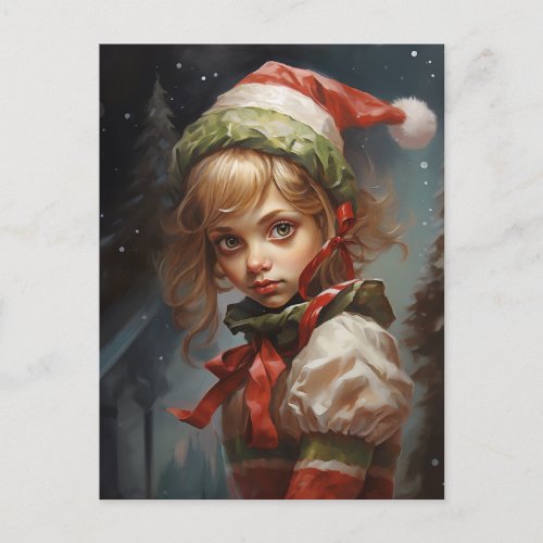 Whimsical Girl Elf Holiday Postcard