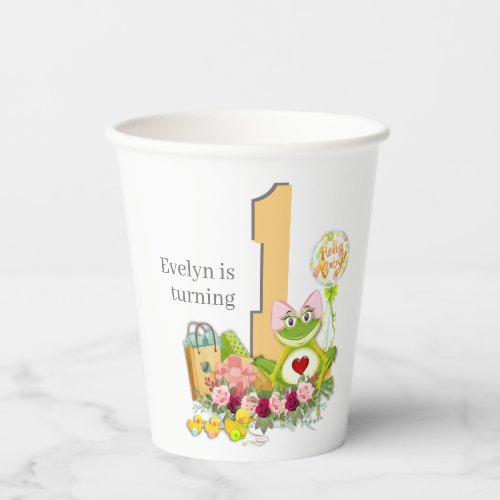 Whimsical Girl Frog  Personalized Birthday Paper Cups