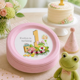 Whimsical Girl Frog Personalized Birthday Paper Plates
