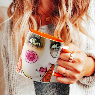 Whimsical Girl Illustration Red Hair Cute Fun Mug
