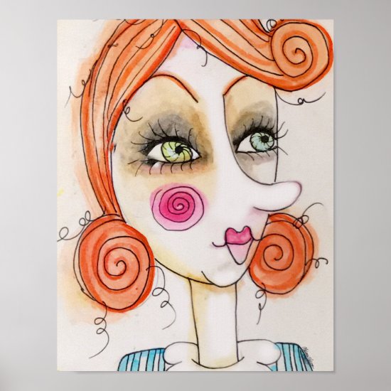 Whimsical Girl Illustration Red Hair Cute Fun Poster
