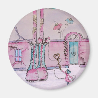 Whimsical Girl Illustration Round Magnet