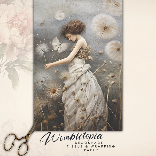 Whimsical Girl In A Field Of Dandelions Decoupage  Tissue Paper (Creator Uploaded)