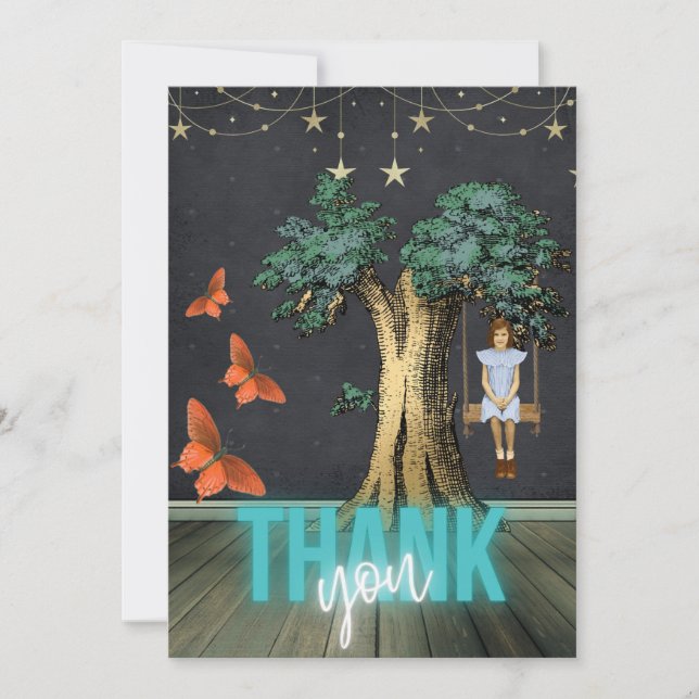 Whimsical Girl In Swing Surreal Thank You Card (Front)