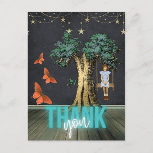 Whimsical Girl In Swing Surreal Thank You Postcard