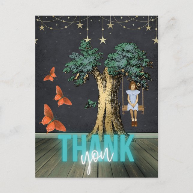 Whimsical Girl In Swing Surreal Thank You   Postcard (Front)