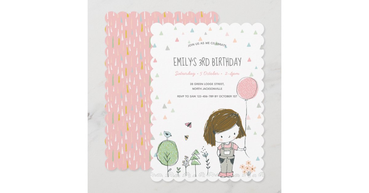 Whimsical Girl Kids Toddlers Birthday Invitation | Zazzle