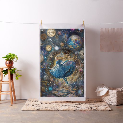 Whimsical Girl Like Alice In Wonderland Forest  Fabric