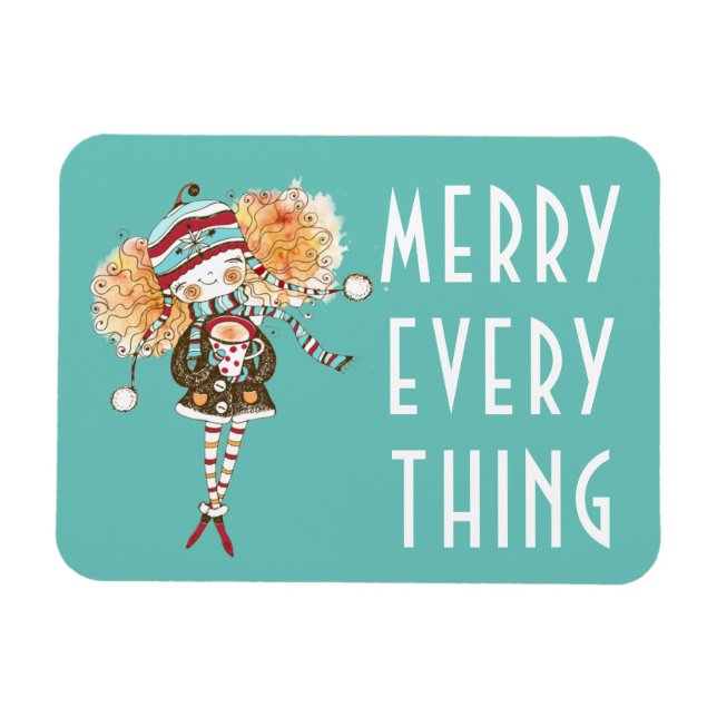 Whimsical Girl Merry Everything  Christmas  Magnet (Horizontal)