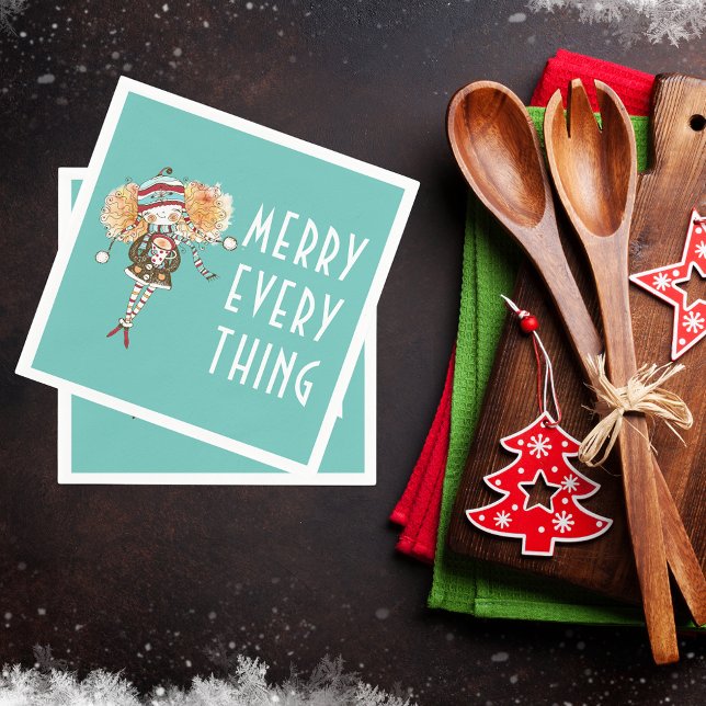 Whimsical Girl Merry Everything  Christmas  Napkins (Creator Uploaded)