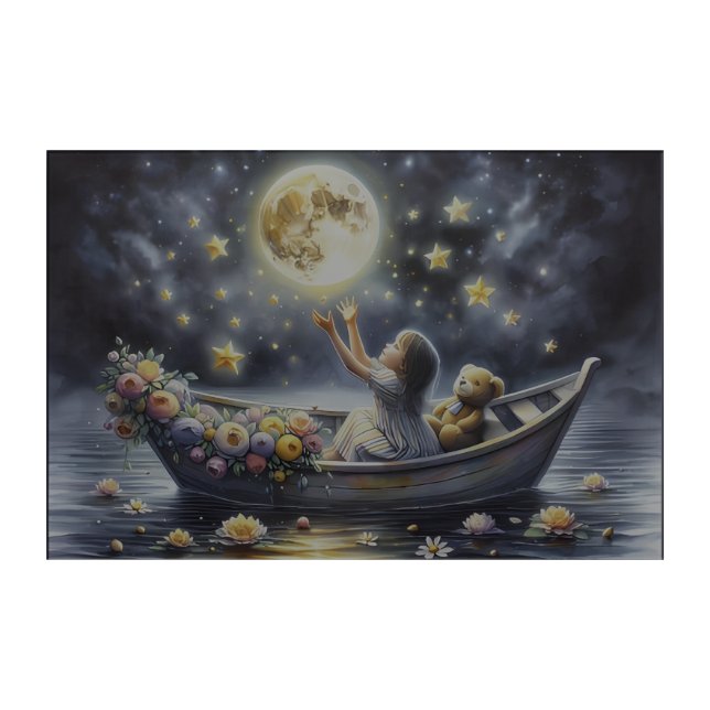 Whimsical Girl Moon Dream Fantasy Scene Acrylic Print (Front)