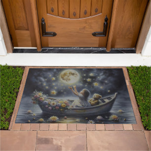 Whimsical Girl Moon Dream Fantasy Scene Doormat