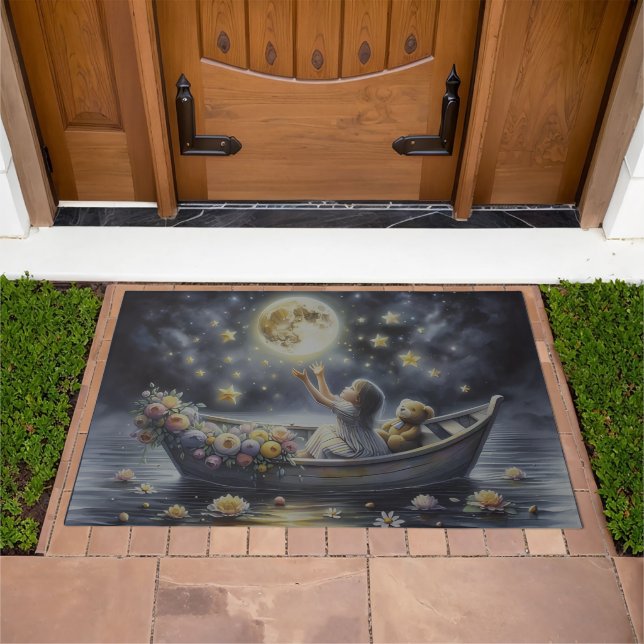 Whimsical Girl Moon Dream Fantasy Scene Doormat (Outdoor)