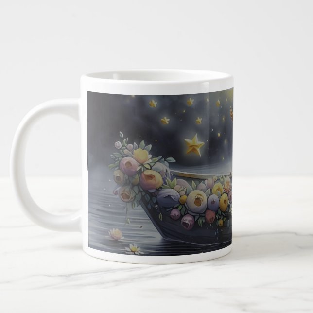 Whimsical Girl Moon Dream Fantasy Scene Giant Coffee Mug (Left)