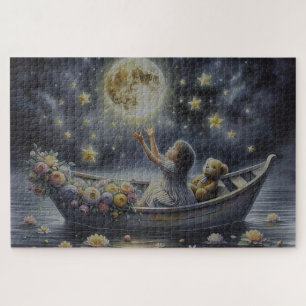 Whimsical Girl Moon Dream Fantasy Scene Jigsaw Puzzle