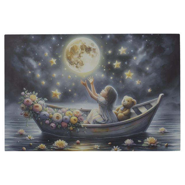Whimsical Girl Moon Dream Fantasy Scene Metal Print (Front)