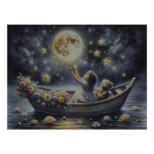 Whimsical Girl Moon Dream Fantasy Scene