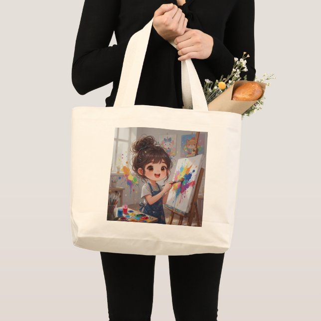 Whimsical Girl Painter Tote Bag (Front (Product))