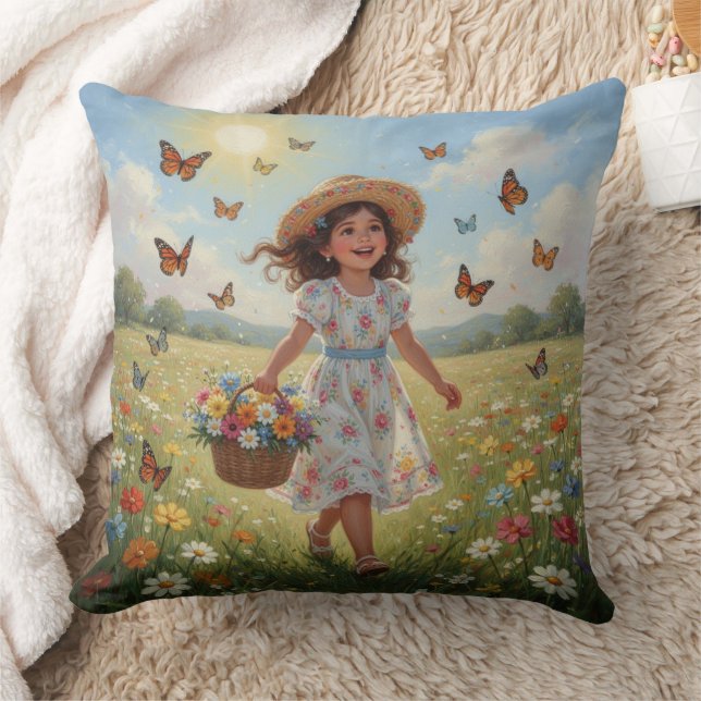 Whimsical Girl  Throw Pillow (Blanket)