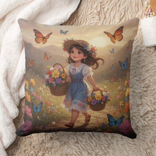 Whimsical Girl  Throw Pillow (Blanket)