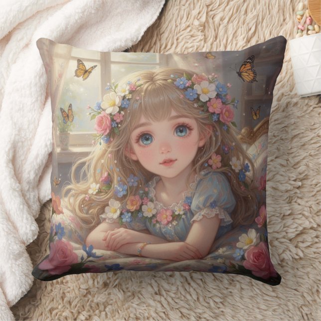Whimsical Girl  Throw Pillow (Blanket)