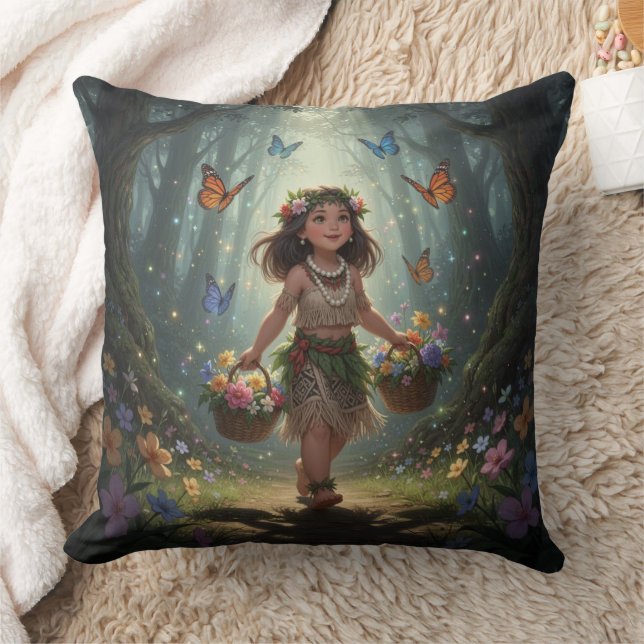 Whimsical Girl  Throw Pillow (Blanket)