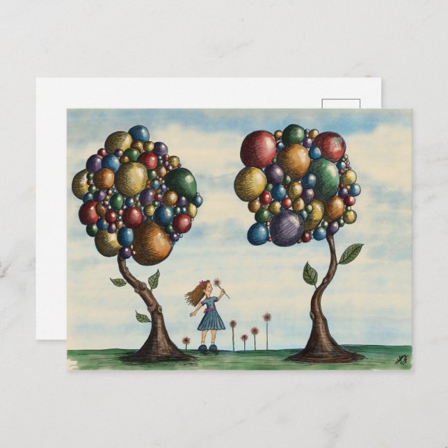Whimsical Girl Trees Landscape Fantasy Artwork Postcard (Front/Back)