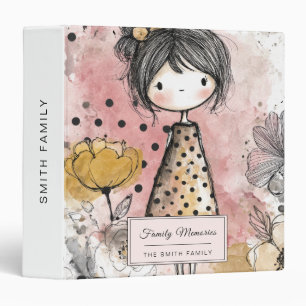 Whimsical Girl Watercolor with Floral Accents (10) 3 Ring Binder