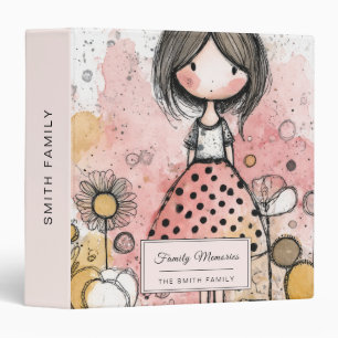 Whimsical Girl Watercolor with Floral Accents (2) 3 Ring Binder